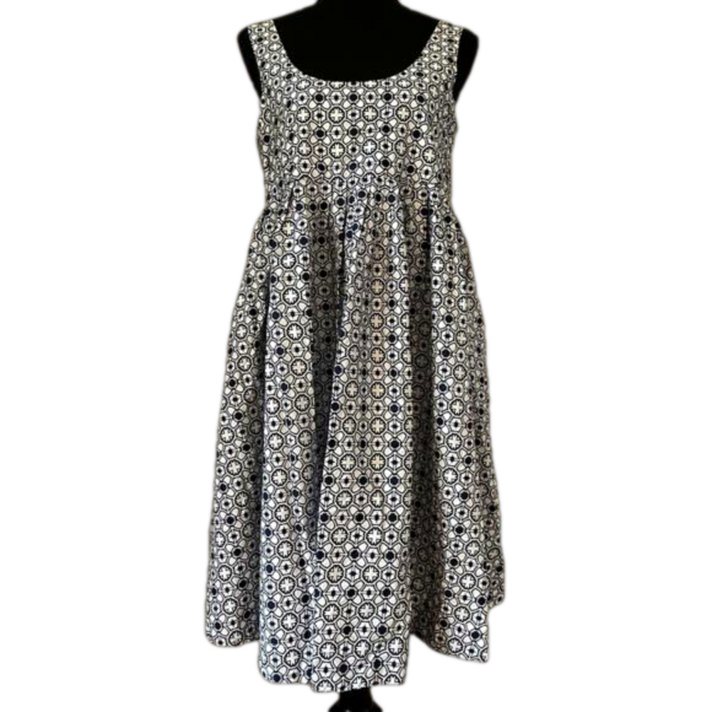 Joe Fresh Dress Scoop Neck Size 4 Navy White Geometric